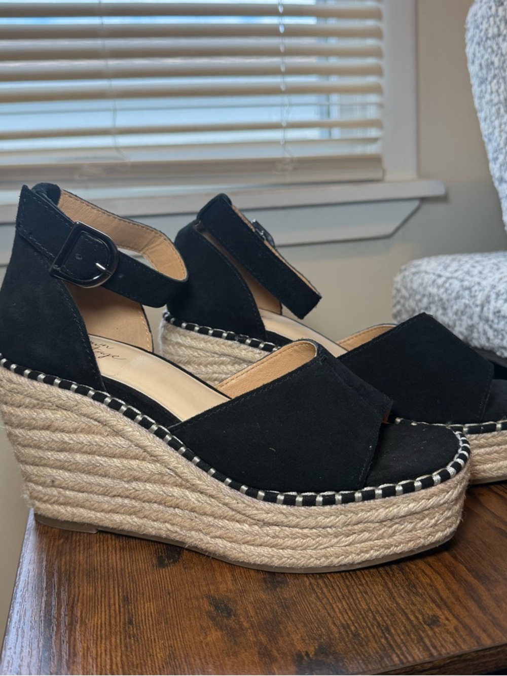 Crown Vintage Black Suede Espadrille Wedge Sandals